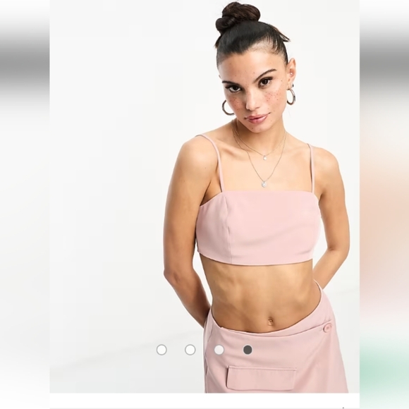 ASOS Design Smocked Back Bandeau Crop Top in Pink . Size 8 - Picture 5 of 13